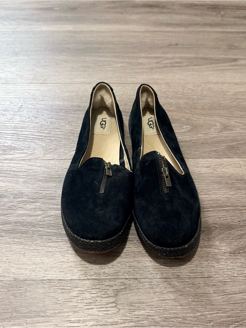UGG Black Suede Zip-Front Slip-On Loafers
